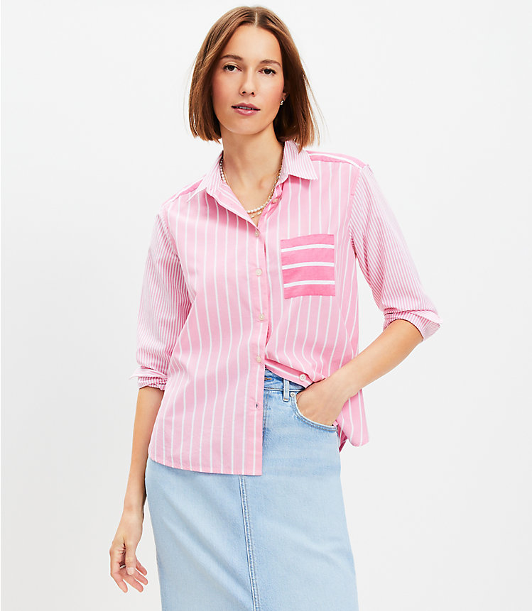 Petite Striped Cotton Blend Relaxed Shirt image number 0