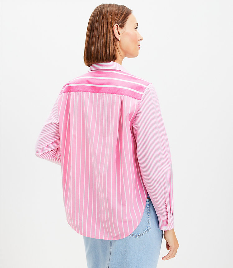 Petite Striped Cotton Blend Relaxed Shirt image number 2