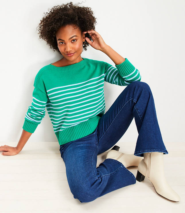 Striped Boatneck Sweater - Emerald Glow