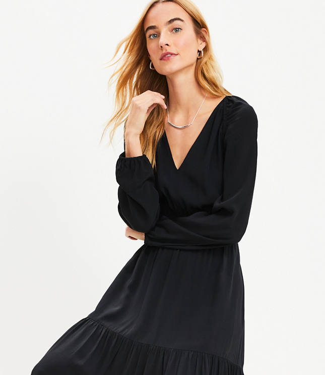 Shirred Flounce Midi Dress