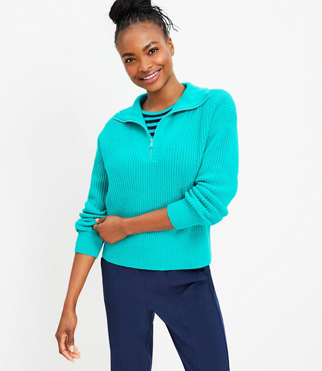 Petite Lou & Grey Striped Varsity Letter Half Zip Sweater - Deep Space Blue