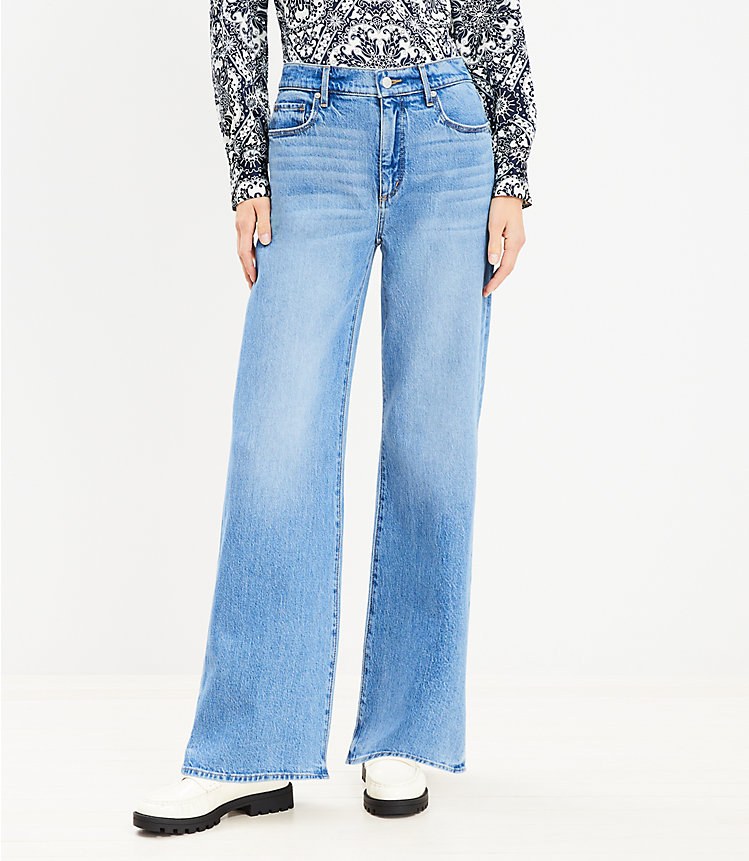 Petite High Rise Wide Leg Jeans in Bright Mid Indigo Wash image number 0