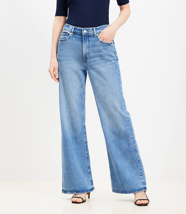 Petite High Rise Wide Leg Jeans in Bright Mid Indigo Wash