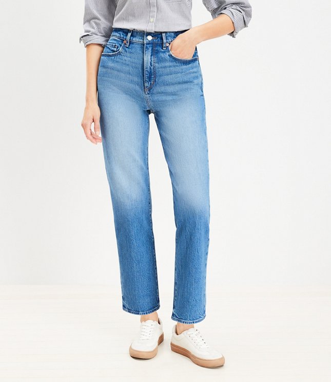 Petite High Rise Straight Jeans in Vintage Mid Indigo Wash