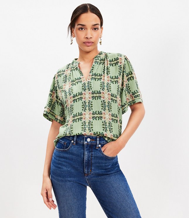 Tiled Vine Pleated Cuff Top