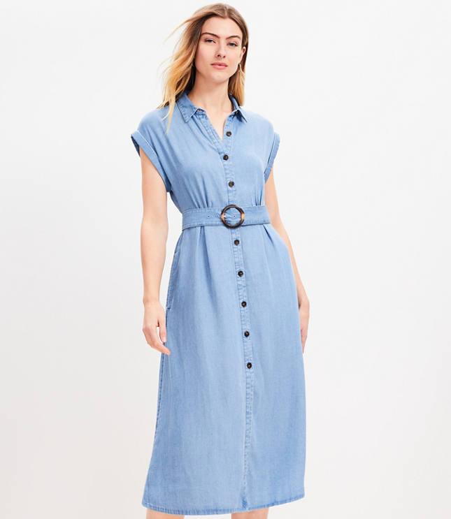 Pleated Bodice Midi Shirtdress