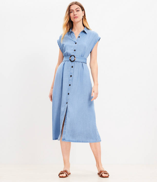 Pleated Bodice Midi Shirtdress