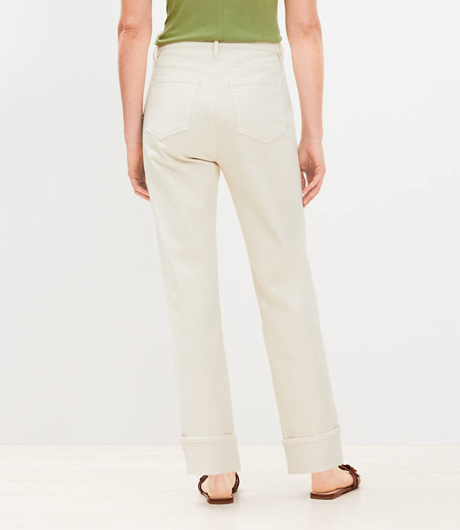 High Rise Cuffed Straight Jeans in Popcorn