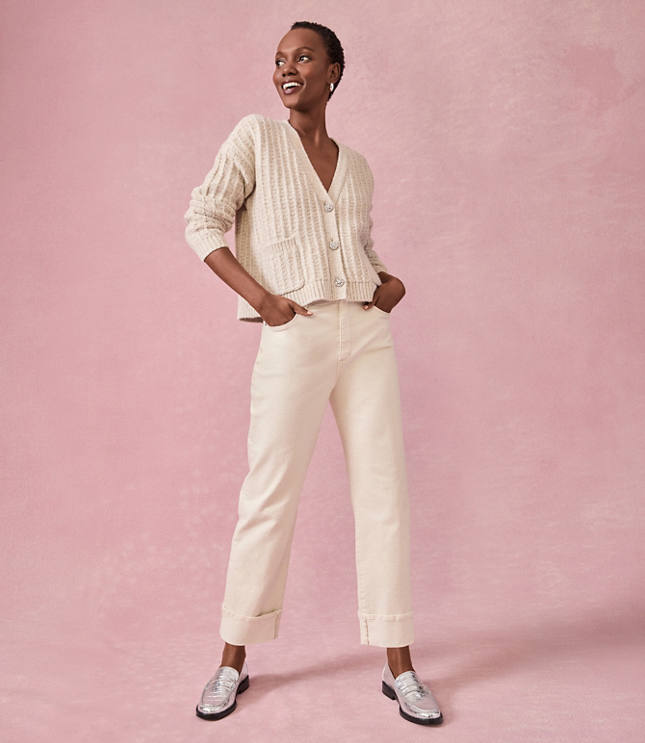 High Rise Cuffed Straight Jeans in Popcorn