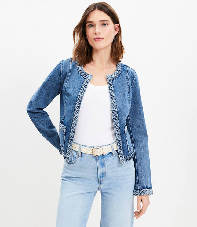 Petite Braided Denim Jacket in Light Indigo Wash