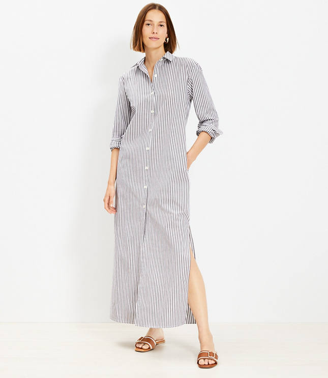 Petite Striped Maxi Pocket Shirtdress