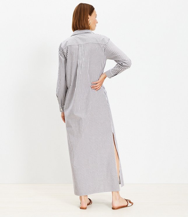 Petite Striped Maxi Pocket Shirtdress