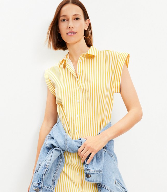 Striped Cap Sleeve Mini Shirtdress