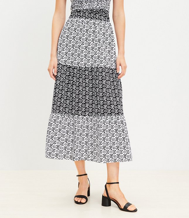 Petite Floral Plaid Tiered Maxi Skirt