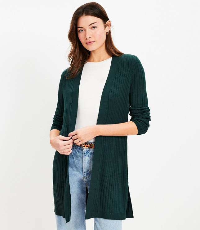 Ribbed Open Cardigan - Deep Spruce Green