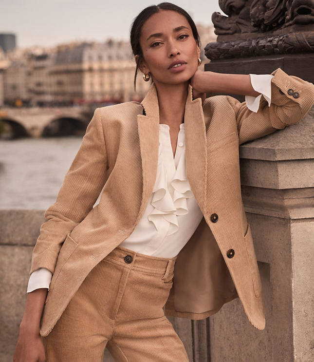 Corduroy Fitted Blazer - Sand Beige