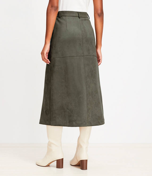 Faux Suede Midi Pocket Skirt