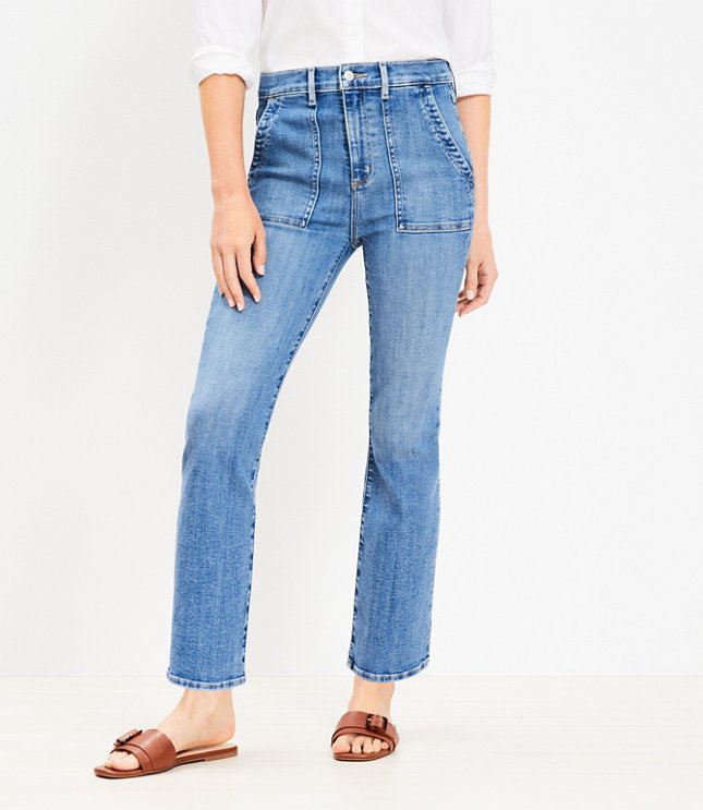High Rise Kick Crop Utility Jeans in Light Wash