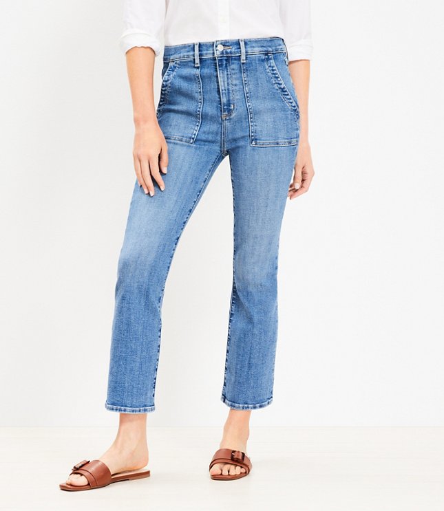 Step Hem High Rise Kick Crop Jeans in Classic Mid Wash - Classic Mid Wash