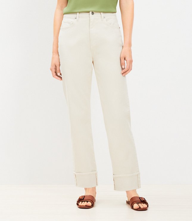 Petite High Rise Cuffed Straight Jeans Popcorn