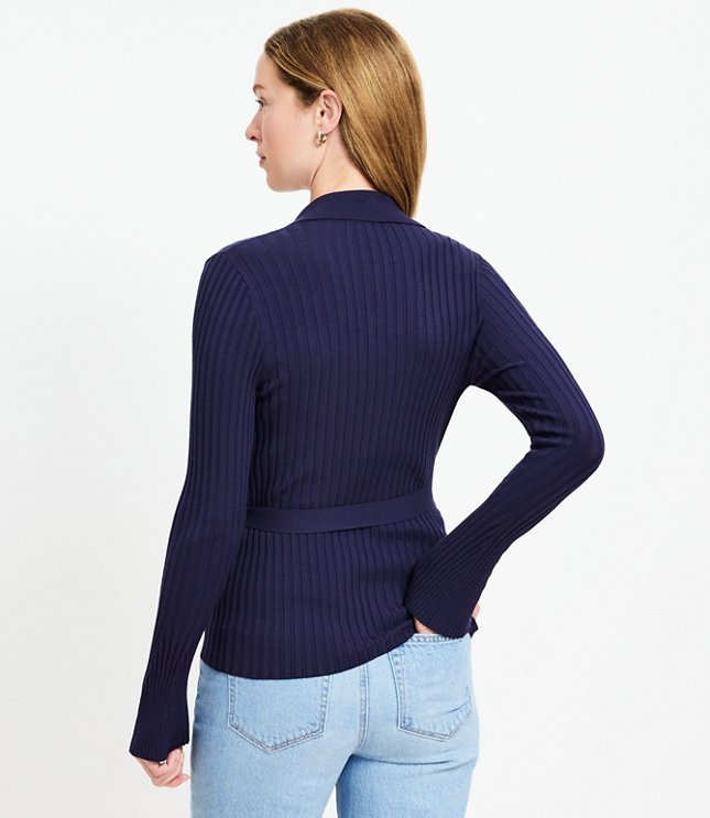 Ribbed Collared Wrap Sweater