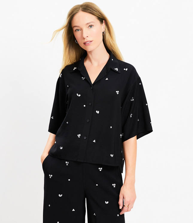 Jeweled Cluster Short Sleeve Shirt