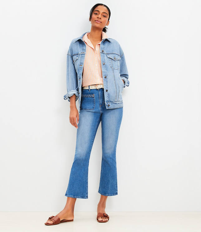 Braided High Rise Kick Crop Jeans in Classic Mid Wash