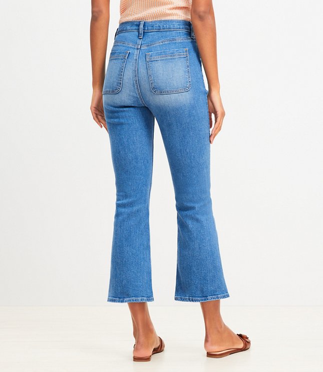 Braided High Rise Kick Crop Jeans in Classic Mid Wash