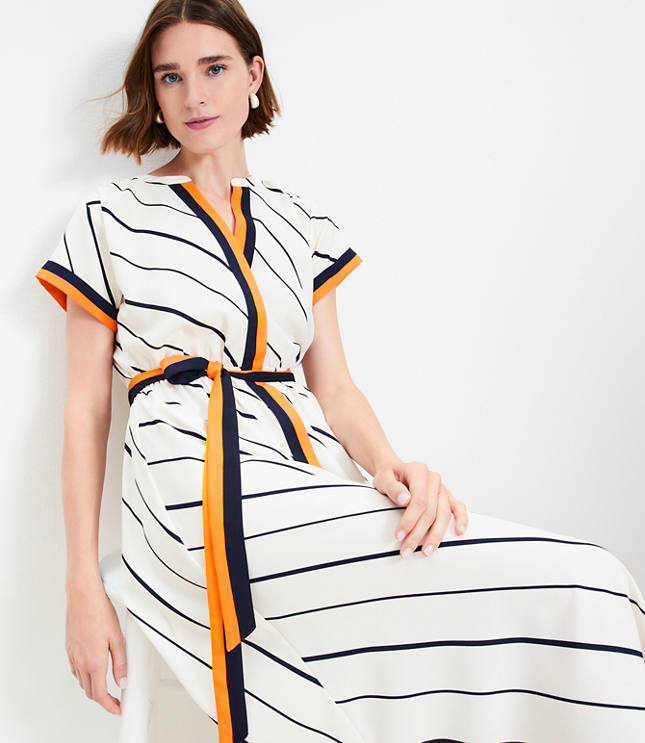 Striped Poplin Belted Pocket Shirtdress