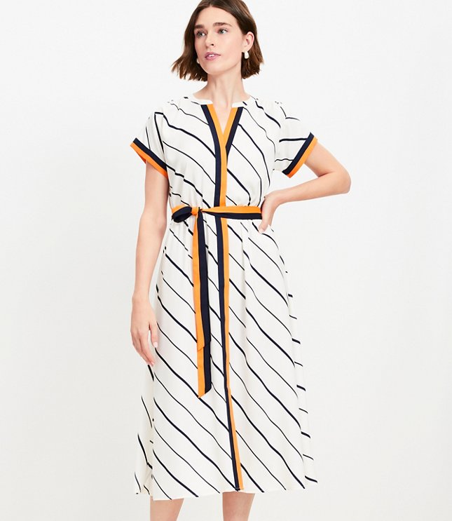 Striped Poplin Belted Pocket Shirtdress