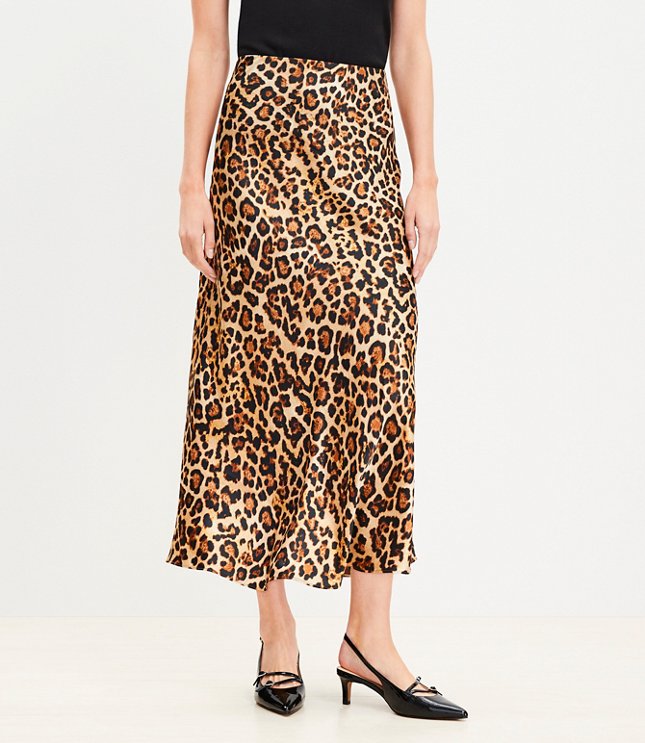 Leopard Print Bias Midi Skirt