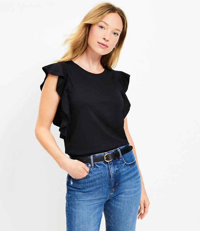 Petite Shirred Tie Neck Top