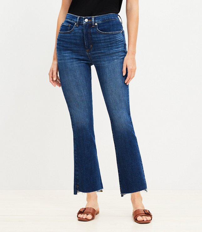 Curvy Step Hem High Rise Kick Crop Jeans in Classic Mid Wash