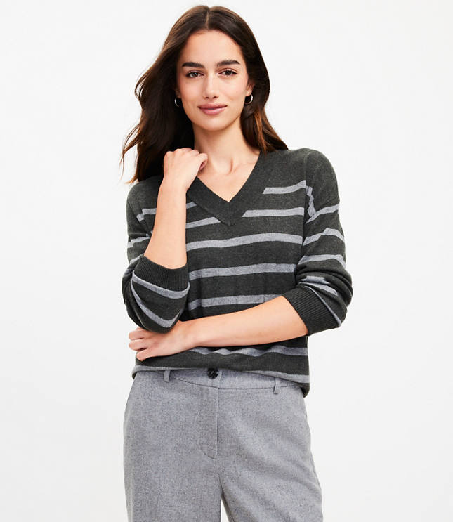 Striped Luxe Knit V-Neck Tunic Sweater