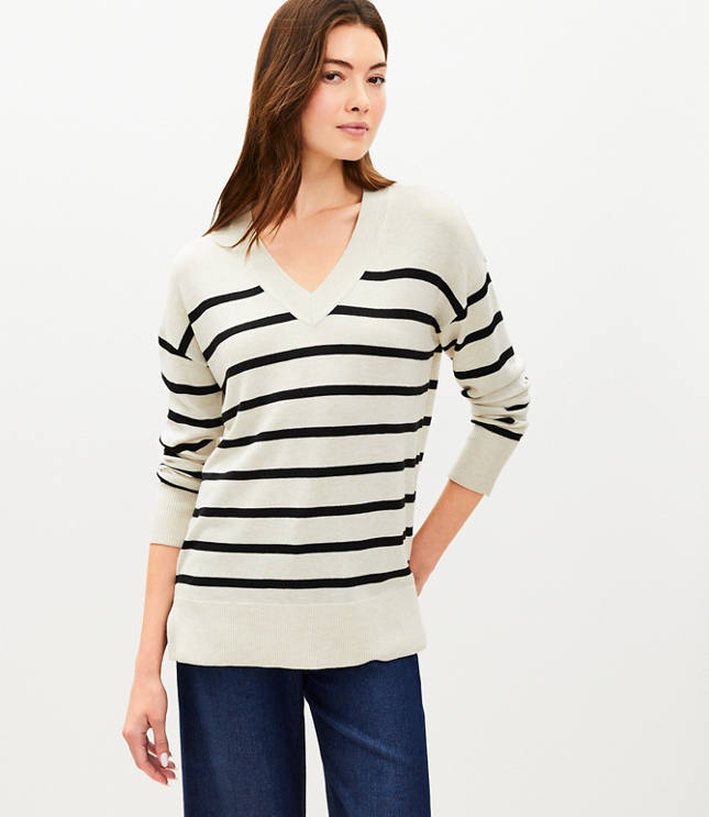 Striped Luxe Knit V-Neck Tunic Sweater