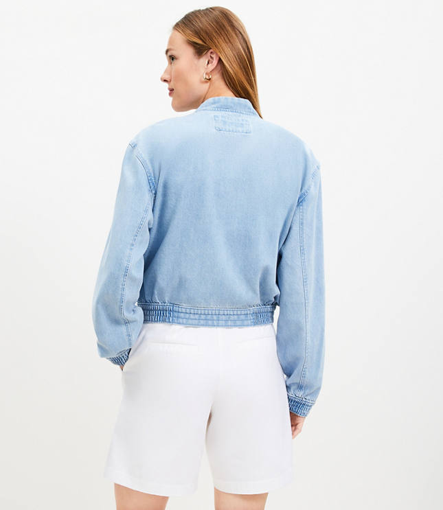 Petite Denim Bomber Jacket Light Wash