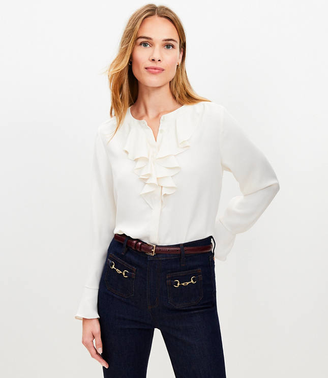 Fern Clip Ruffle Tie Neck Blouse