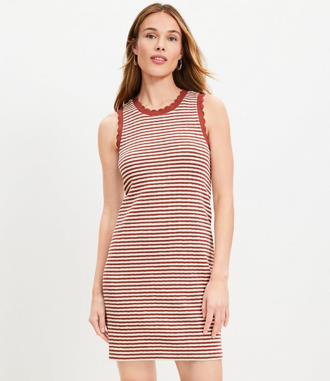 Petite Striped Scalloped Ribbed Mini Dress
