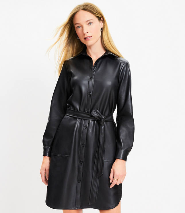 Faux Leather Pocket Shirtdress