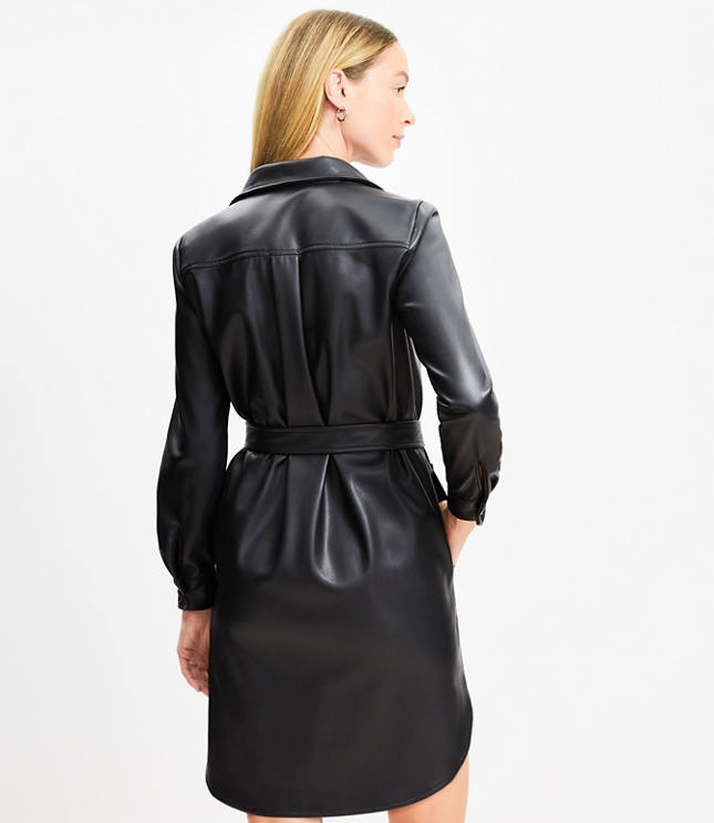 Faux Leather Pocket Shirtdress