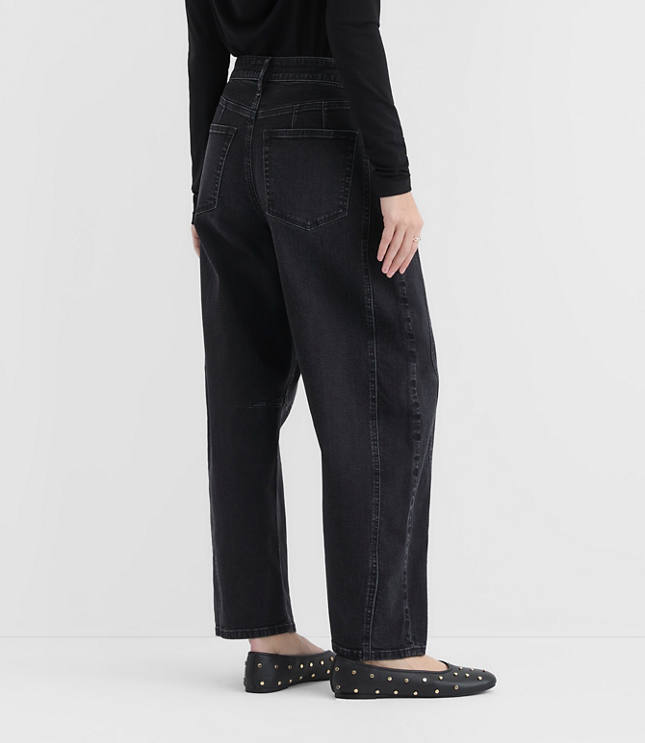 Rivete Tall Curvy Seamed High Rise Barrel Jeans in Noir Wash
