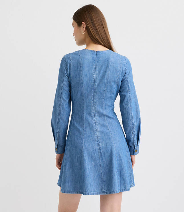 Petite Chambray Seamed Barrel Sleeve Mini Dress