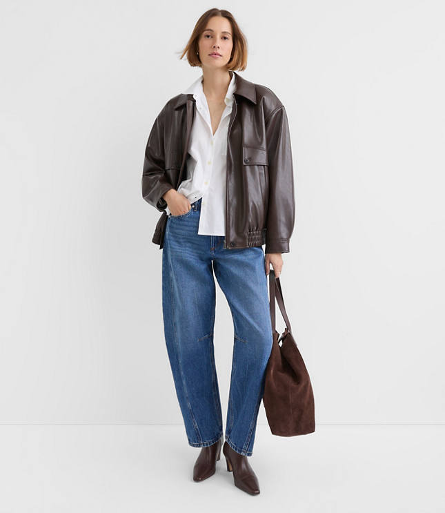 Petite Oversized Faux Leather Bomber Jacket