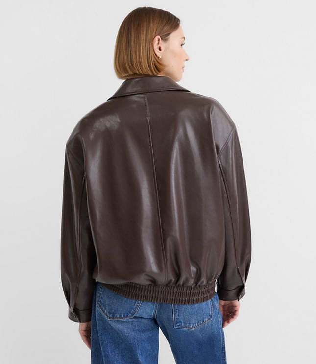 Petite Oversized Faux Leather Bomber Jacket