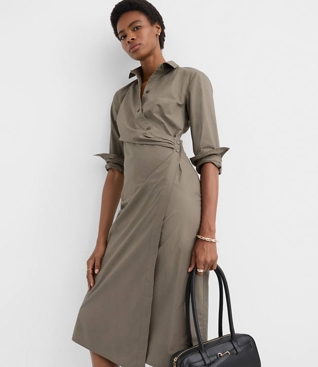Petite Poplin Twist Midi Shirtdress