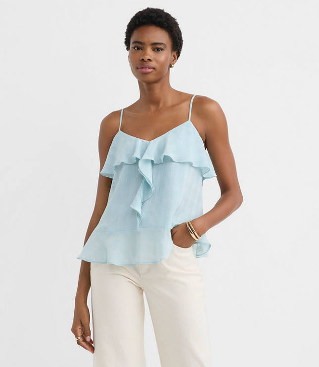 Petite Textured Tie Back Ruffle Strappy Cami