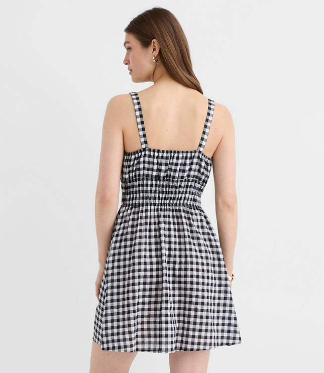 Gingham Smocked Mini Pocket Dress