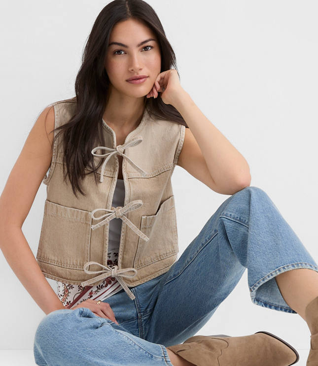 Tie Denim Vest in Washed Neutral