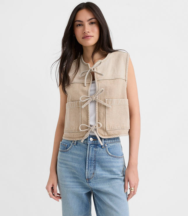 Tie Denim Vest in Washed Neutral