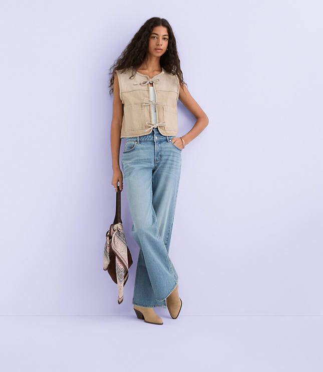 Tie Denim Vest Washed Neutral